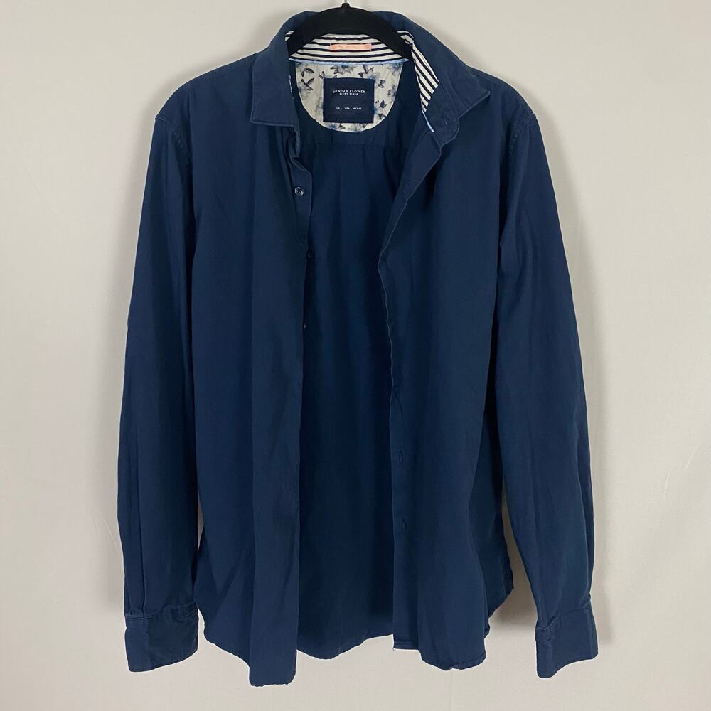 Denim & Flower Navy Blue Casual Button-Up Shirt Lightweight Men's Size L Cotton